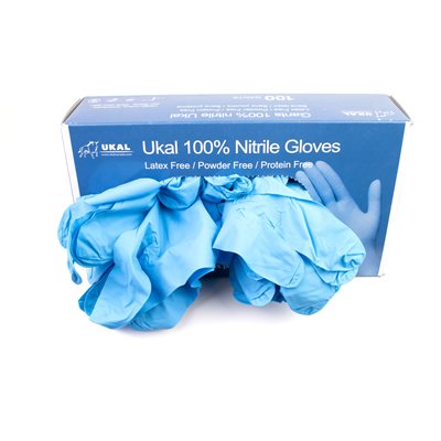 Ukal 100% Nitrile Gloves Medium 4 mil Blue (100)